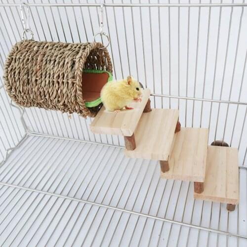 2pcs Hamster Hanging Toy Set Stairs Hamster Tunnel Toy with Mat Cute Parrot Hamster Small Swing Hanging Bed Pet Supplies