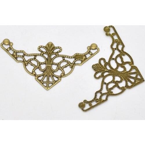 DoreenBeads Filigree Stamping Embellishments Findings Triangle Antique Bronze Color Flower Hollow Pattern Charms 48mmx26mm,50PCs