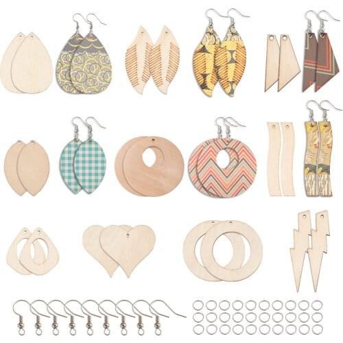 1Set Natural Wood Big Pendants with Jump Ring& Earring Hooks Unfinished Wooden Pendant For DIY Jewelry Earring Making Findings