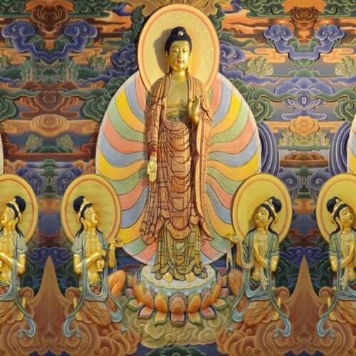 Dropshipping Colomac Glitter Wallpaper Temple Buddhist Culture Temple Decoration Buddha Gold Wallpaper Papier Peint Mural 3d