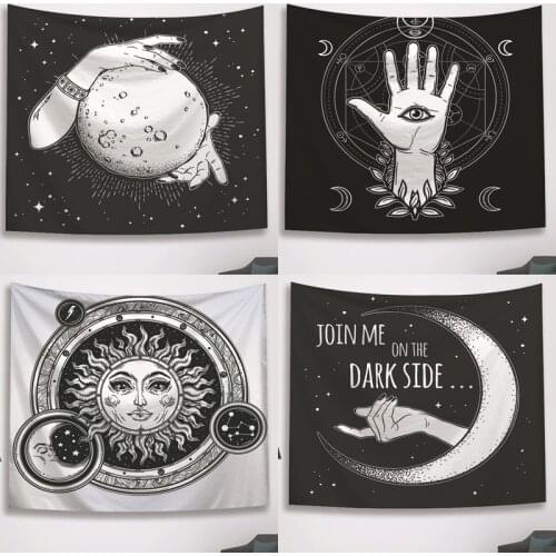 Sun Moon Black Tapestry Wall Hanging Ancient Hand Wall Tapestries Witchcraft Hippie Tapestry Wall Carpets Psychedelic Tapestry