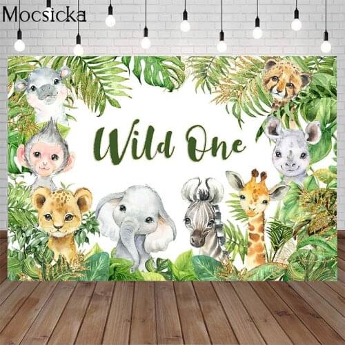 Tropical Jungle Safari Wild One Backdrop Newborn Baby 1st Birthday Party Background Cake Table Decoration Banner Photo Studio