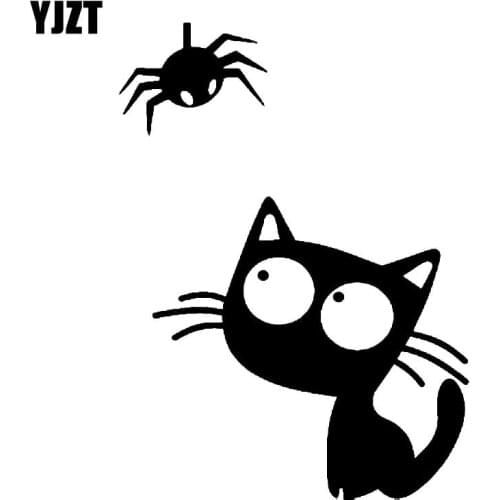 YJZT 15CM*20CM Cat And Spider Decal Vinyl Car Sticker Lovely Black/Silver C19-0200