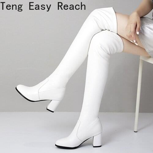 Fashion Over The Knee Boots Women White Thigh High Boots Female Autumn Winter Casual Tall Long Party Shoes Lady Big Size 41 43
