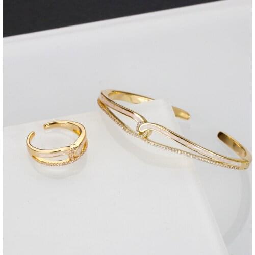 TIRIM Exquisite CZ Bangle Ring Sets for Women Cuff Bracelet Fashion Jewelry Party Office Daily Charm Dubai Jewellry