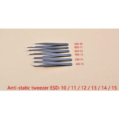 ESD-10 11 12 13 14 15 stainless steel anti-static tweezer teardown electronic maintenance tool electronic tweezers clamping 1pcs