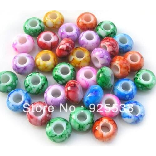 400pcs/lot 15mm dia. big hole acrylic colorful plated beads for European bracelet charms DIY mix color free shipping