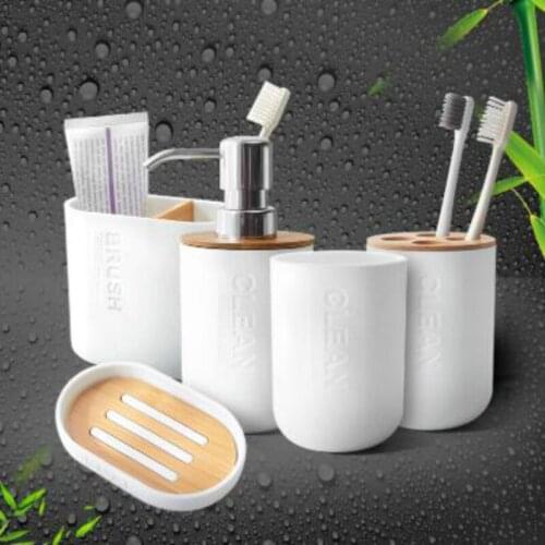 5PCS Bamboo Bathroom Set Holder Toothbrush Glass Cup Soap Dispenser Soap Dish Bathroom Accessories WY817