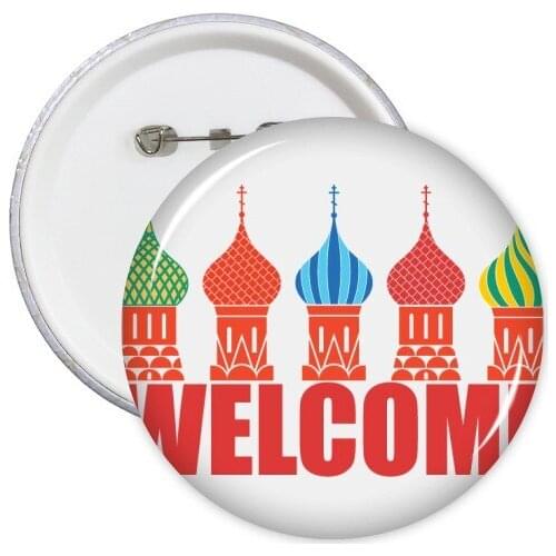 5pcs Welcome To Russia Pattern Round Pin Badge Button Badges Clothing Patche Kid Gift Brooche