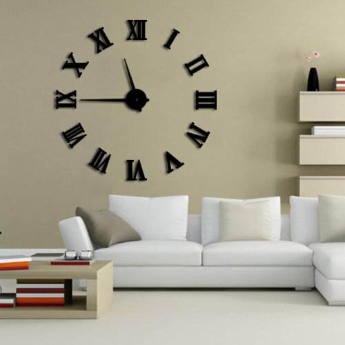 Frameless DIY Large Silent Wall Clock 3D Mirror Surface Sticker Home Decor Art Giant Wall Clock Watch With Big Roman Numerals