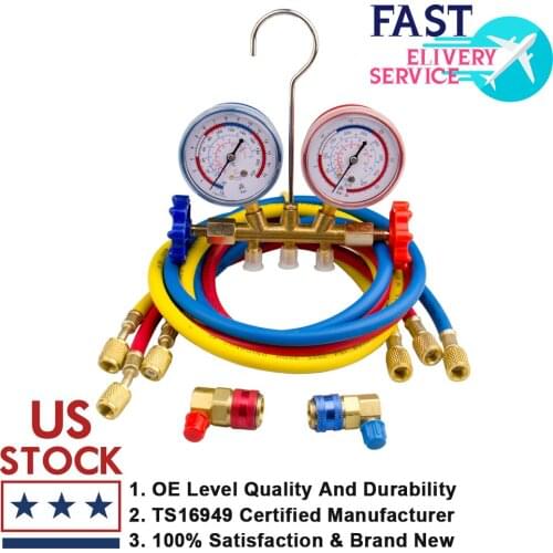 CarBole High Quality Refrigeration Air Conditioning AC Diagnostic Manifold Gauges R134a R502a R22 R12 1/4" Hose