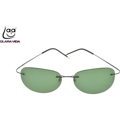 CLARA VIDA Brand GENUINE B-Titanium Ultra Light Rimless Sunglasses Polarized Nv Driving Mirror Mens Designer Sport Sun Glasses