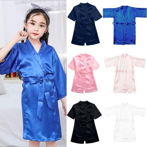Kids Party Robes Clothes Toddler Baby Kids Girls Solid Silk Satin Kimono Robes Bathrobe Birthday Sleepwear Clothes