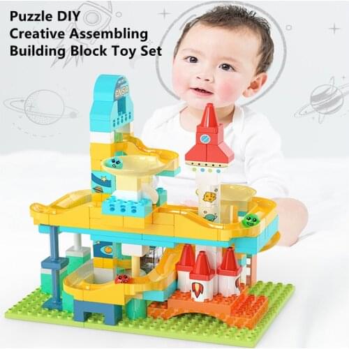 DIY Early Education Assembled Space Launch Tower Rolling Ball Electric Slide Enlightenment Parent-child Building Block Toy Set