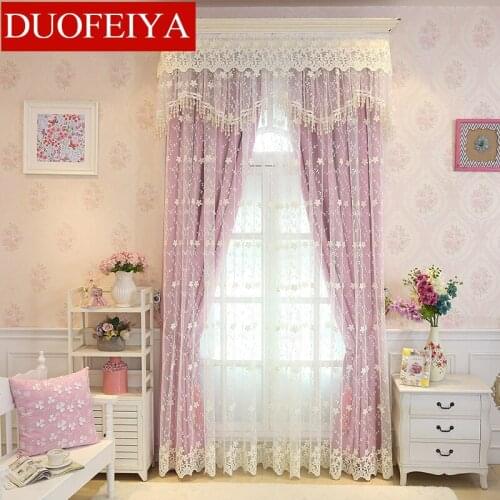 Finished Curtains for Bedroom Pastoral Lace Embroidery Tulle Valance Curtain for Living Room Window Yarn Pure Color High Shade