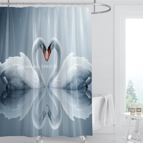 Beautiful White Swan Series Design Waterproof and Mildew Proof with Hook Washable Shower Curtain Home Bathroom Decoration