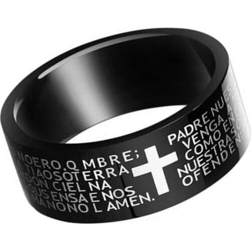 Titanium Steel Cross Bible Scrip Black Rotatable Finger Rings Mens Fashion Party Wedding Jewelry Accessories Crafts