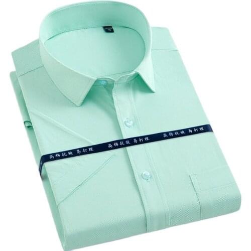 Short Sleeve Mens Dress Shirts Twill Summer Formal Striped Shirts for Male Casual Regular Fit Mens Clothing Social High Quality