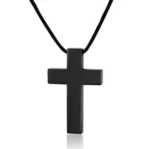 Men Vintage Black Neckalce Titanium Cross Pendant Necklace Quality Retro Waxed Rope Necklace for Gentlemen