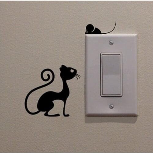 Cat and mouse Art Switch Sticker Living room Bedroom Decorative Wall Stickers Vinyl Waterproof Murals JG1951