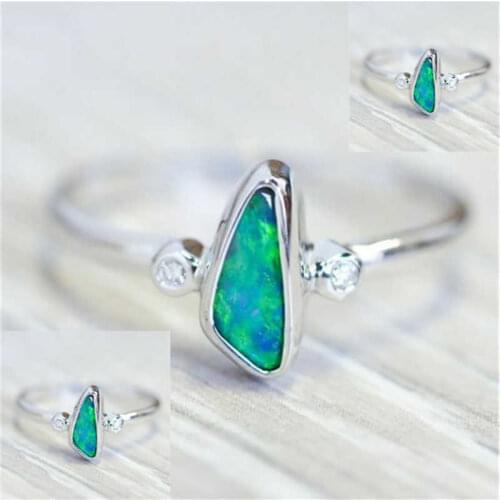 New fashion womens inlaid green auspicious ring fresh simple proposal jewelry