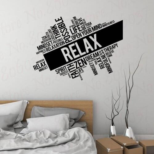 Relax Vinyl Wall Decal Words Cloud Zen Meditation Room Spa Massage Stickers Mural WL892