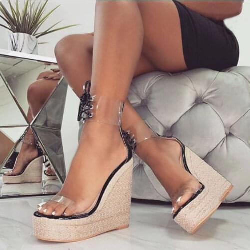 Roman Transparent Lace Up Wedge Heel Sandals Women Sizes 35-42