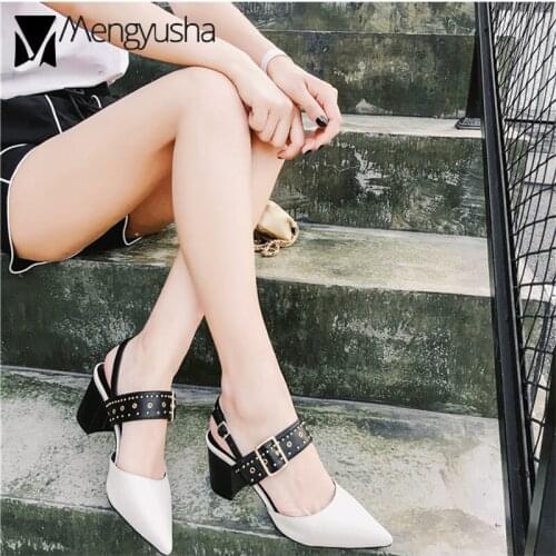 Slingback Sandals Women Strap Belt Shoes Punk Rivets Sandalias Femme Square High Heels Women Platform Wedges Sandales Beach Shoe