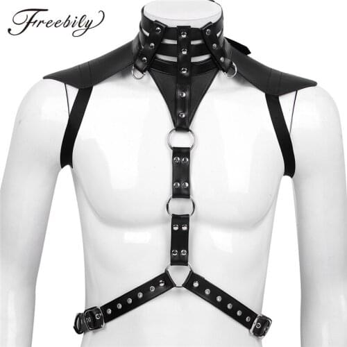 Mens Sexy Lingerie Faux Leather Adjustable Buckles Body Chest Harness Belt Straps Clubwear Men Sex Fetish Bondage Tank top
