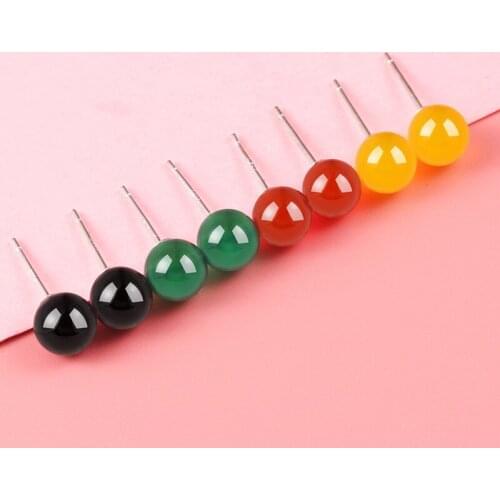 Vintage Black Green Red Stud Earrings Luxury Female Small 8mm Round Earrings Fashion Sterling Silver Wedding Earrings For Women