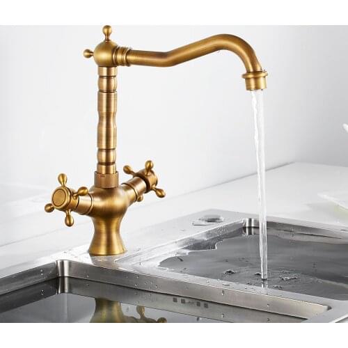 Kitchen Faucets Antique Brass Kitchen Sink Faucet 360 Swivel Bathroom Basin Sink Mixer Tap Dual Handles Cold And Hot Water Tap