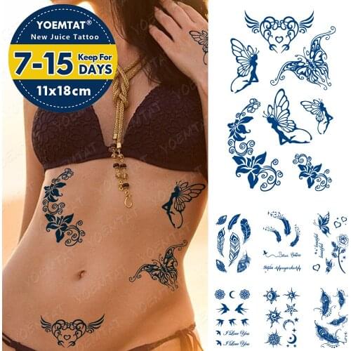 Juice Lasting Ink Tattoos Body Art Waterproof Temporary Tattoo Sticker Butterfly Fairy Tatoo Arm Fake Feather Rose Swallow Tatto