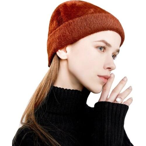 Spot dome cashmere blended knitted hat solid color double-sided Pullover ear protection cold Hat Womens warm hat