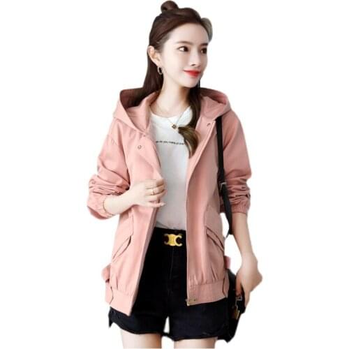 Hooded Trench Coat Women Spring Autumn New Long-Sleeve Windbreaker Female Korean Loose Tops Coat Ladies Casual Outerwear R959