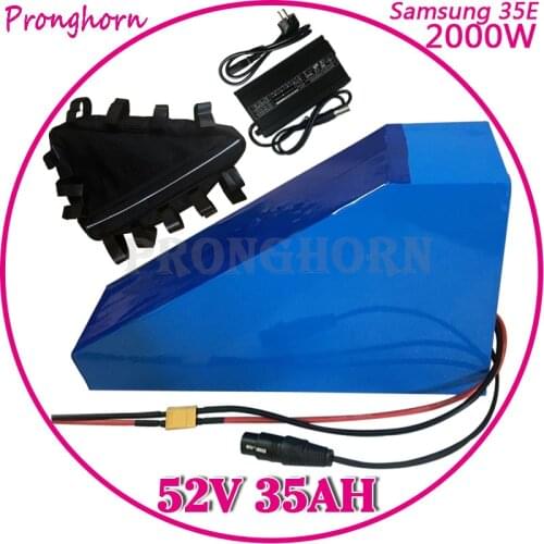 52V 2000W Triangle Battery Pack 52V 35AH E-Bike Batttery 51.8V 35AH use SAMSUNG 35E cell Lithium Battery with 50A BMS+5A Charger