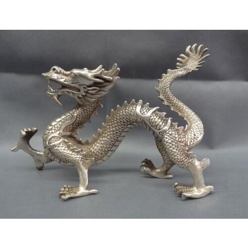 Xiuli 003317 12" Chinese Silver Zodiac Myth Beast Figurine Wealth Fly Dragon Brass Statue