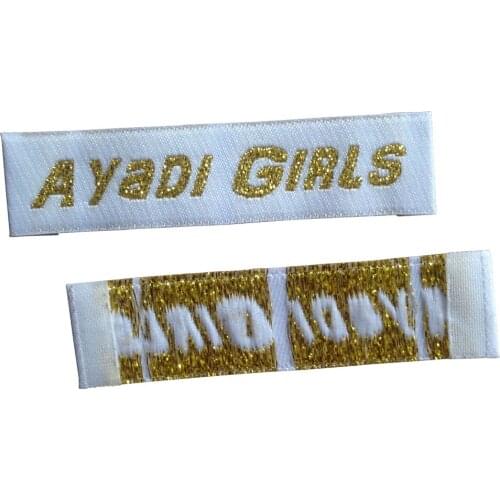 Customize Shiny Gold Woven Labels For Clothes Custom Clothing Tag Fabric Sewing Garment Tags With Metal Logo Label For Luggage