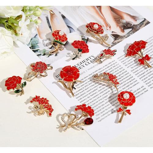 Retro Rose Flower Brooch pin women Red Flowers versatile suit accessories gift Valentine Day Gifts