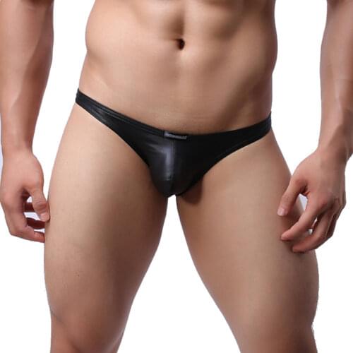 Sexy Mens Briefs Faux Leather Underwear Nightwear Latex Clubwear Sex Costume Gay Underpants Calzoncillo Hombre Micro Panties