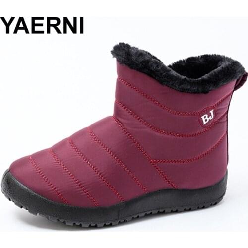 YAERNI Women Winter Warm Snow Boots Ladies Comfortable Casual Shoes Flat Ankle Boots Female Footwear Zipper Platform Heel Slip