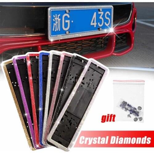 1PCS Car Licence Number Plate Frame Crystal Diamonds European License Plate Frame Universal license plate holder