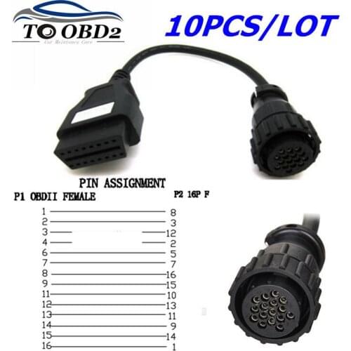 10PCS/LOT Newest For SCANIA 16Pin Diagnostic Adapter Cable For Scania 16 Pin To OBD2 16 PIN Female extension cable for Scania