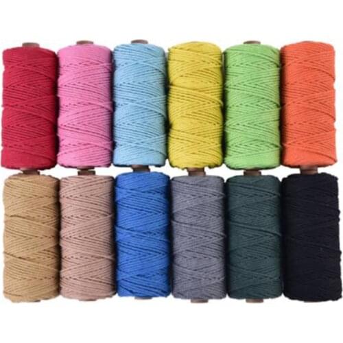 100m 3mm 100% Natural Cotton Cord Colorful Cord Rope Beige Twisted Craft Macrame String DIY Home Textile Decorative