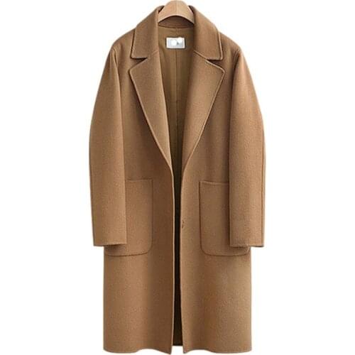 2021 New Autumn Winter Big Pocket Wool Jacket Female Plus Size 4Xl 5Xl Mid-Length Wool Coat Women Warm Loose Camel Outerwear