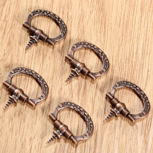 5Pcs Antique Copper Drawer Jewelry Box Case Dresser Cupboard Cabinet Pulls Ring Handle Knobs Furniture Knobs and Handles 27*24mm