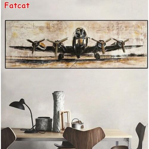 5D square round diamond painting Retro airplane painting picture mosaic rhinestone living room bedroom dining room decor PP1330