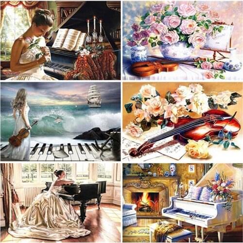 Diamond Painting Violin Piano Cross Stitch Kit Full Drill Diamond Embroidery Mosaic Art Interior Decoration Rhinestone Drills