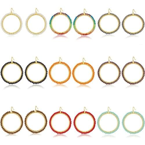 Boho Round Glass Bead Drop Earring Ethnic Fashion Gemoetric Circle Dangle Jewelry For Women Bijoux Party Gift Accessories