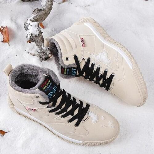 Large Size High Top Warm Winter Sneakers for Men Sports Shoes Sport Men Running Beige Fur Deporte Basket Jogging Runner GMB-1154