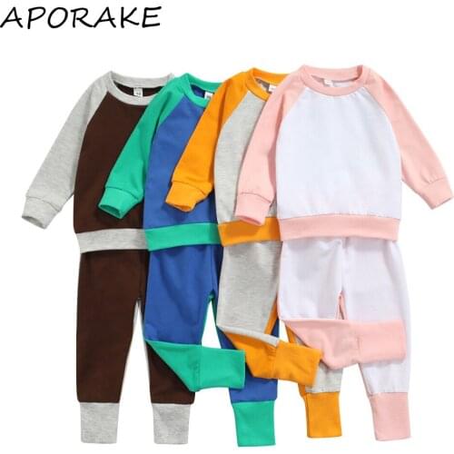 2021 0-5Y Kids Baby Girl Boy Clothing Set Casual Tracksuit Patch Long Sleeve Round Neck Top Sweatshirt+Pants Spring Fall 2pcs